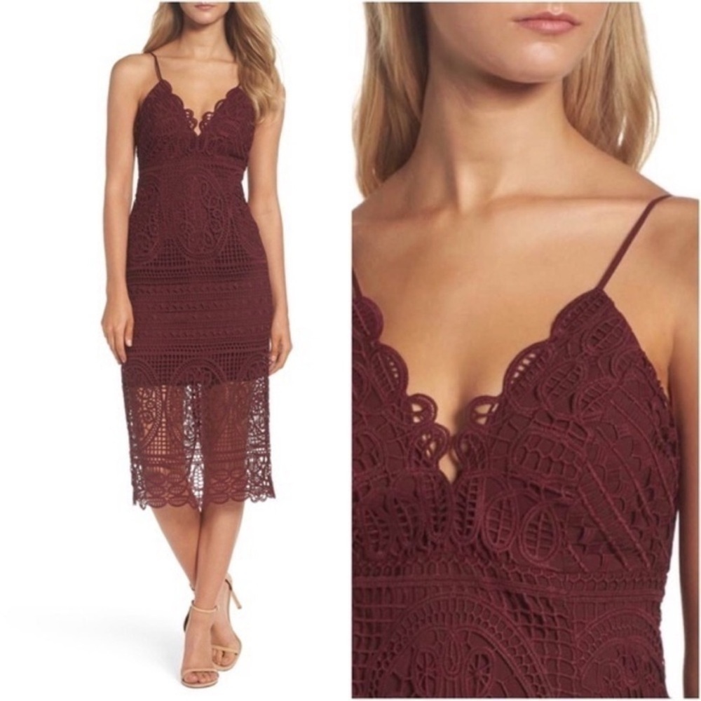 Bardot Versailles Lace Overlay Midi Dress Burgundy Red Size 4 / XS